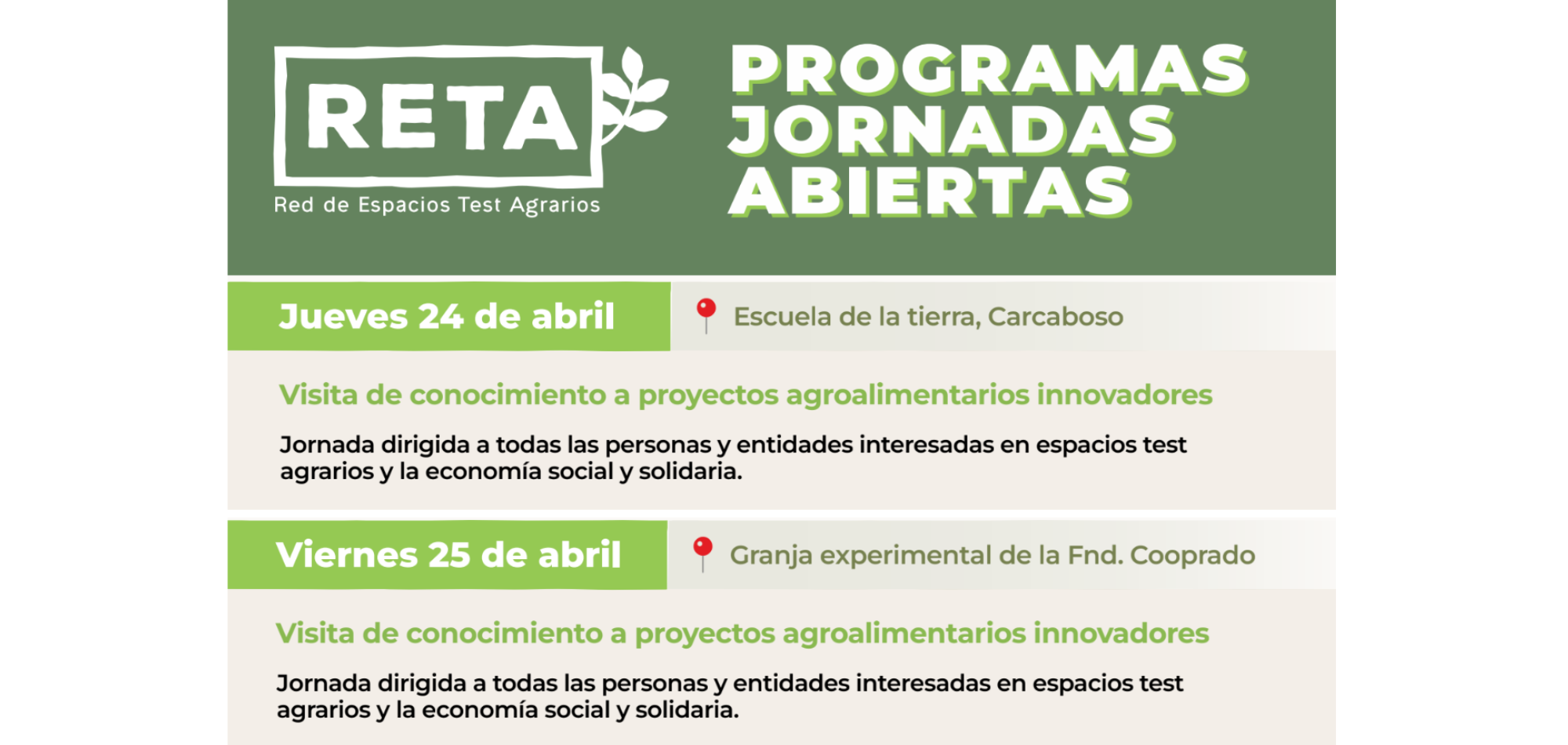 La RETA organiza Jornadas de conocimiento a proyectos agroalimentarios innovadores en Extremadura